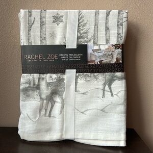 Rachel Zoe Christmas Tablecloth 60”x120” Evergreen Tres Reindeer New